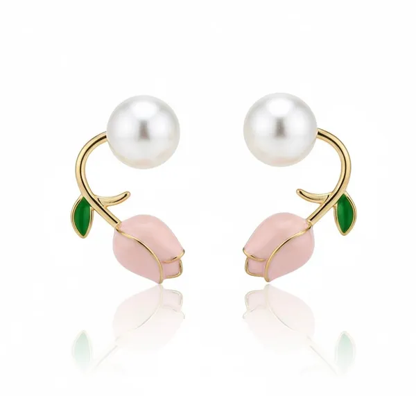 Multi_Rose_Bloom_Ear_Climber_With_Pearl_Earrings_For_Women